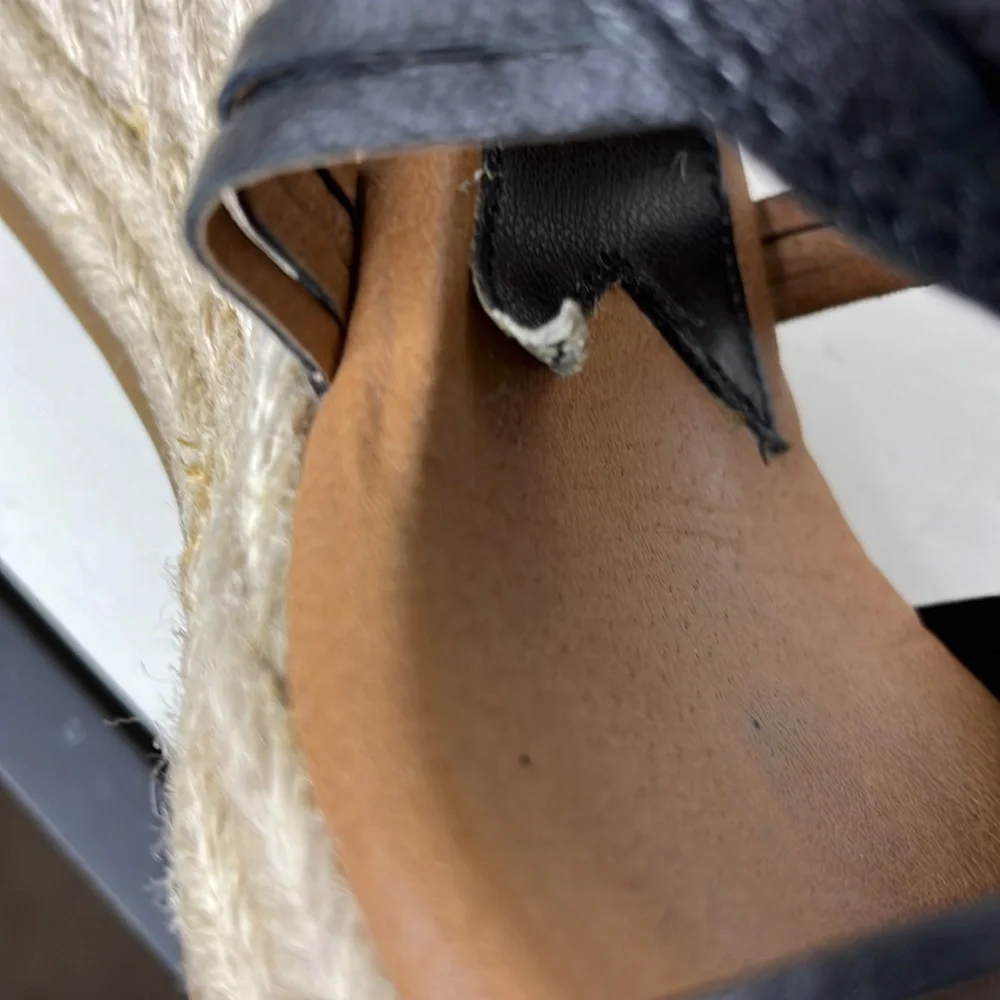 Lucky Brand Espadrille Wedge Black‎ Woven Leather Taleen Sandal Women’s 8M/38